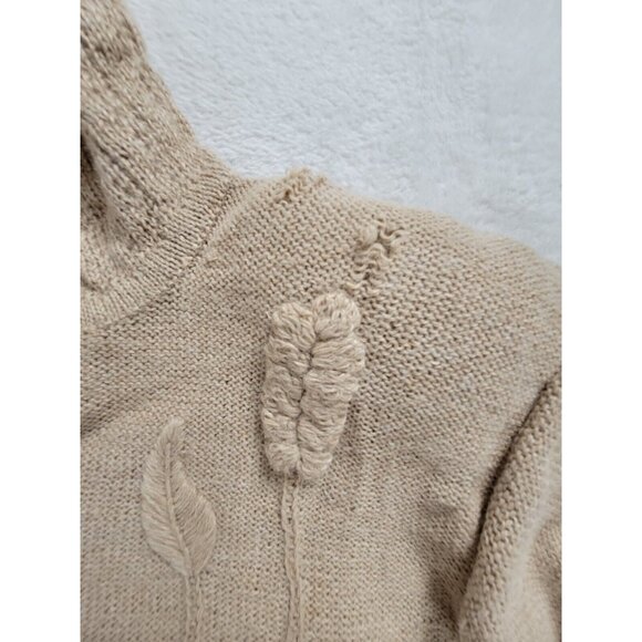 Deirdre McGuire Women's 100% Alpaca Wool Sweater Large Beige Floral Embroidered - Picture 6 of 10